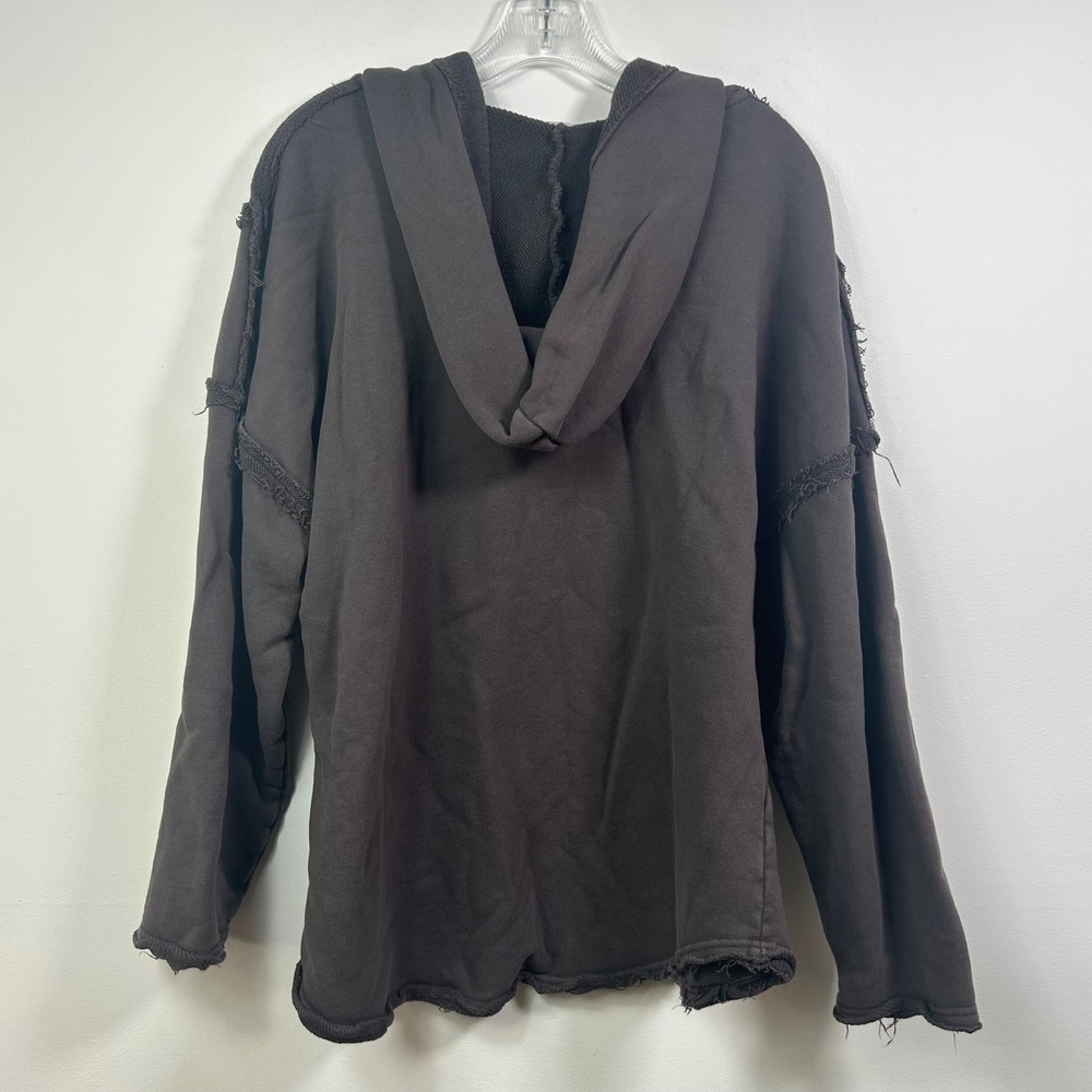 Natural Life V-Neck Distressed Hoodie Faded Black Raw Edge Cotton L/XL - Picture 2 of 8